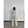 Uzun Kollu Önü İp Büzgülü Crop ve Pantolon İkili Takım - Gri