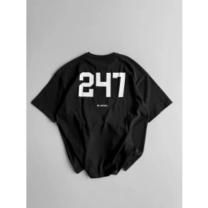 20/1 Penye CompackBaskılı Oversize Bisiklet Yaka Kısa Kol Yazlık T-shirt - Siyah