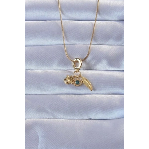 316L Altın Renk Zirkon Taşlı Fatma Ana Eli Yapraklı Kolye