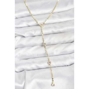 316L Çelik Gold Renk Ezme Zincir Model Y Kadın Kolye