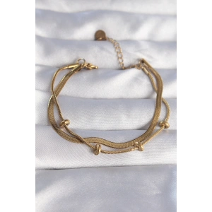 316L Çelik Gold Renk İtalyan Çift Zincirli Bileklik