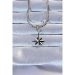 316L Çelik Gümüş Renk Zirkon Taşlı İtalyan Zincirli Kutup Yıldızı Kolye