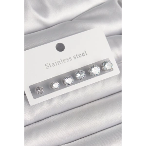 316L Çelik Gümüş Renk Zirkon Taşlı Kadın Küpe Seti