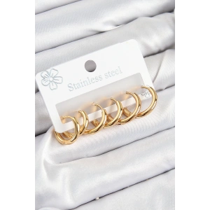 316L Çelik Halka Model Gold Renk 3lü Set Kadın Küpe