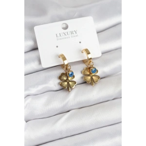 316L Çelik Nazarlı Yonca Model Kadın Küpe