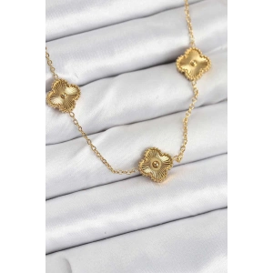 316L Çelik Zincir Gold Renk Yonca Kadın Kolye