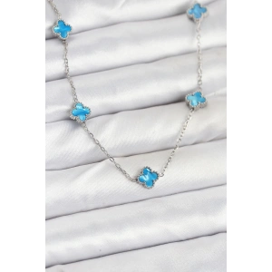 316L Çelik Zincir Gümüş Renk Buz Mavisi Baby Boy Yonca Kadın Kolye