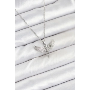 316L Çelik Zincir Gümüş Renk Melek Model Kadın Kolye
