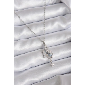 316L Çelik Zincir Gümüş Renk Zirkon Taşlı Ay Model Sallantı Yıldız Detay Kadın Kolye