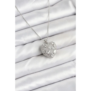 316L Çelik Zincir Gümüş Zirkon Taşlı Kalpli Kadın Kolye