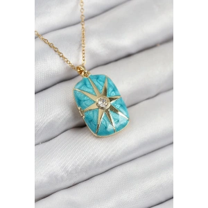 316L Çelik Zirkon Taşlı Açılabilr Kapaklı Kutup Yıldzı Model Gold Renk Kadın Kolye