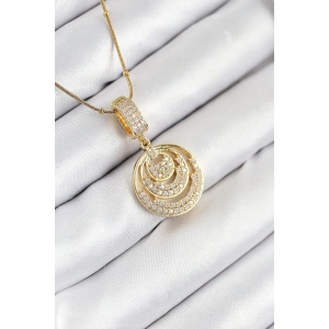 316L Çelik Zirkon Taşlı Çember Model Gold Renk Kadın Kolye