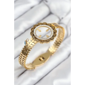 316L Çelik Zirkon Taşlı Çeyrek Takılabilir Gold Renk Kelepçe