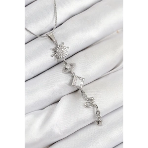 316L Çelik Zirkon Taşlı Güneş Ve Ay Enerji Model Gümüş Renk Kadın Kolye