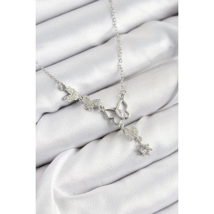 316L Çelik Zirkon Taşlı Kelebek Model Gümüş Renk Kadın Kolye