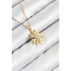 316L Çelik Zirkon Taşlı Kutup Yıldızı Model Gold Renk Kadın Kolye