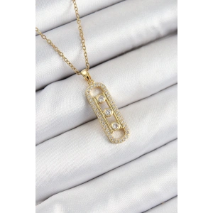 316L Çelik Zirkon Taşlı Messika Model Gold Renk Kadın Kolye