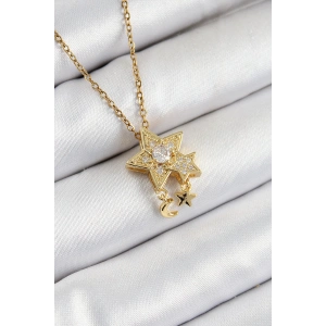 316L Çelik Zirkon Taşlı Sallantılı Yıldız Model Gold Renk Kadın Kolye