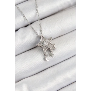 316L Çelik Zirkon Taşlı Sallantılı Yıldız Model Gümüş Renk Kadın Kolye
