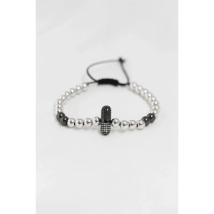 Füme Gümüş Renk Çelik Zirkon Objeli Asansörlü Bileklik