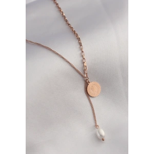 316L Çelik Rose Renk İşlemeli Sallantılı Kadın Kolye