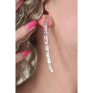 Gold Renk Zirkon Taşlı Kadın Küpe