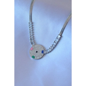 316L Çelik Gümüş Renk Zirkon Taşlı İtalyan Zincir Burç İşeleme Madalyon Model Kadın Kolye