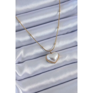 316L Çelik Gold Renk İncili Kalp Model Minimal Top Detay Kadın Kolye