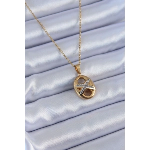 316L Çelik Gold Renk Zirkon Taşlı Kadın Kolye