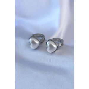 316L Çelik Gümüş Renk İncili Kalp Model Kadın Küpe