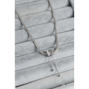 316L Çelik Gümüş Renk İtalyan Zincir Model Simli Kelebek Figür Kadın Kolye