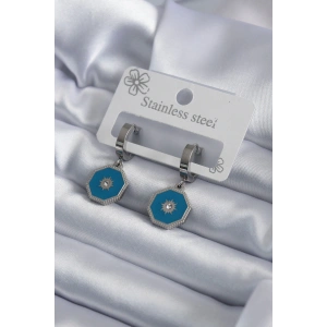 316L Çelik Gümüş Renk Geometrik Model Zirkon Taş Detay Kadın Küpe