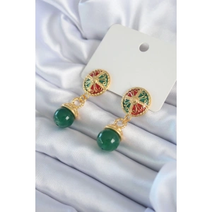 Gold Renk Motif İşlemeli Sallantı Model Pirinç VİP Kadın Küpe