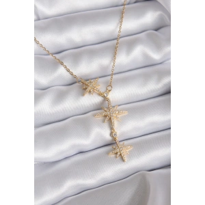 316L Çelik Zincir Gold Renk Zirkon Taşlı Kutup Yıldızı Model Kadın Kolye