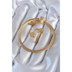 316L Çelik Gold Renk Sarmal Model Erkek Bileklik Yüzük Kombini