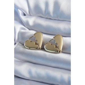 Gold Renk Kırık Kalp Model Pirinç Kadın Küpe