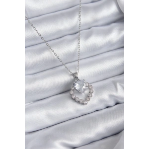 316L Çelik Zincir Gümüş Renk Zirkon Taşlı Kalp Model Kadın Kolye