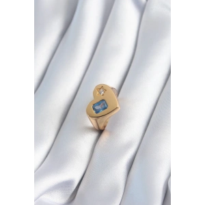 Pirinç Gold Renk Kalp Model Zirkon Taş Yıldız Detay Kadın Yüzük