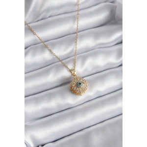 316L Çelik Gold Renk Zirkon Taşlı Göz Model Kadın Kolye