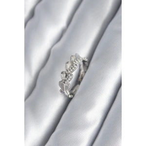 Pirinç Gümüş Renk Kalp Model İnci Detay Kadın Yüzük