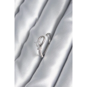 Pirinç Gümüş Renk Zirkon Taş Detay Kurdele Model Kadın Yüzük