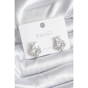 Pirinç Gümüş Renk Zirkon Taşlı Kadın Küpe