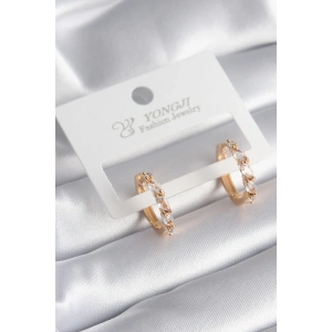 Pirinç Gold Renk Arpa Zirkon Taşlı Halka Model Kadın Küpe