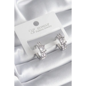 Pirinç Gümüş Renk Kare Zirkon Taşlı Kadın Küpe