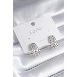 Pirinç Gümüş Renk Zirkon Taşlı Kadın Küpe