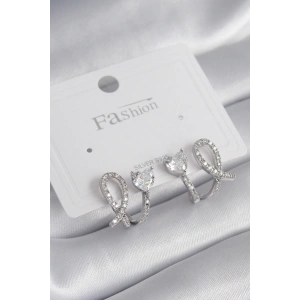 Pirinç Gümüş Renk Kalp Model Zirkon Taşlı Kadın Küpe