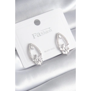 Pirinç Gümüş Renk Zirkon Taşlı Kadın Küpe