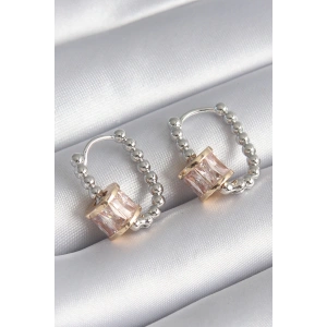 Pirinç Gümüş Renk Top Model Gold Renk Zirkon Taşlı Kadın Küpe