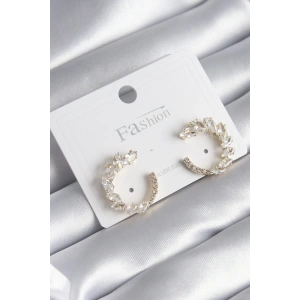 Pirinç Gold Renk Zirkon Taşlı Kadın Küpe