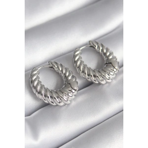 Pirinç Gümüş Renk Halka Sarmal Model Kadın Küpe